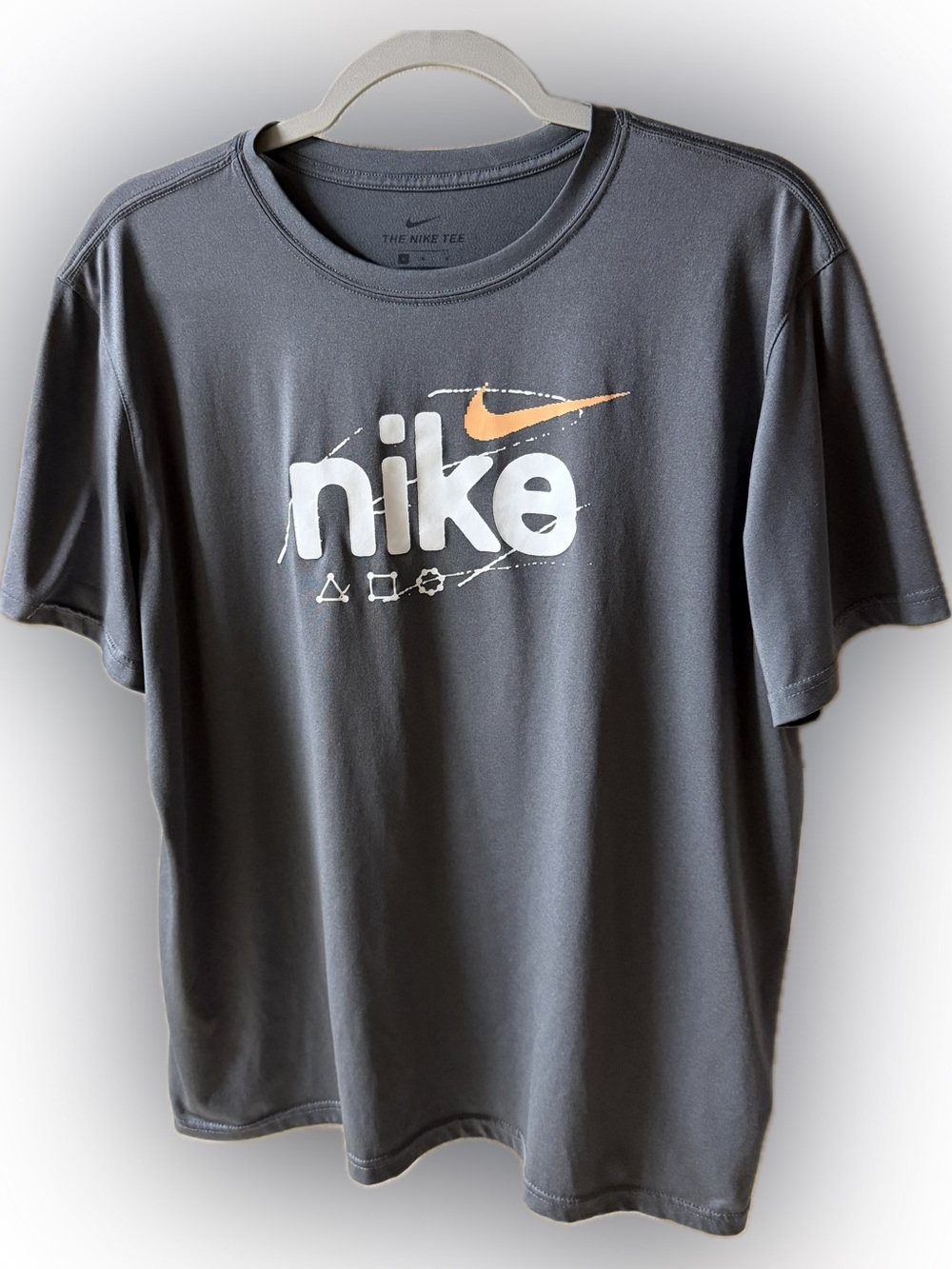 The Nike Tee, Dri-Fit Gray with a Orange Accent, Men’s Large